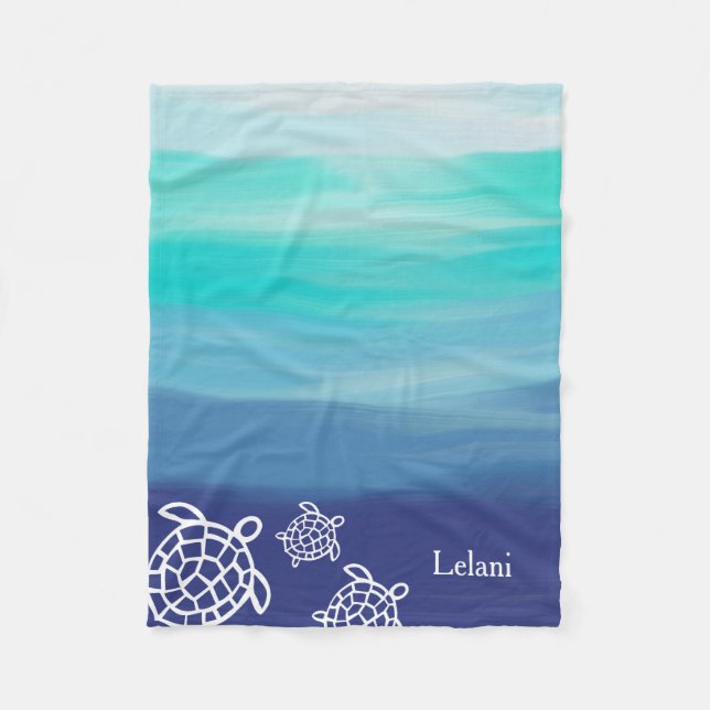 Personalized Honu Sea Turtles Ocean Waters Fleece Blanket (Front)