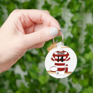 Personalized Hooped Rugby Jersey in locker room Keychain