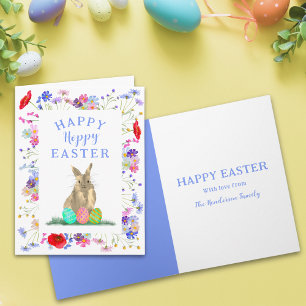 Personalized Hoppy Easter Cute Bunny Boho Floral Card