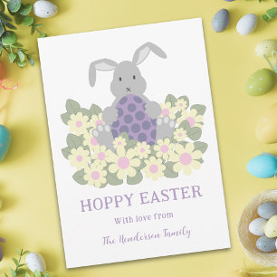 Personalized Hoppy Easter Cute Bunny Daisy Floral Holiday Postcard
