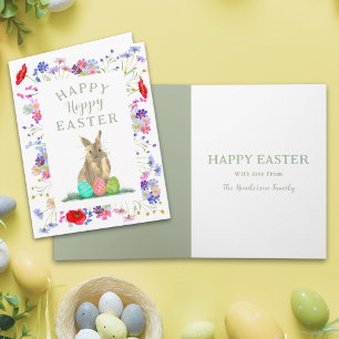 Personalized Hoppy Easter Cute Bunny Spring Floral Card