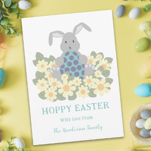 Personalized Hoppy Easter Cute Bunny Spring Floral Holiday Card