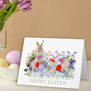 Personalized Hoppy Easter Cute Bunny Wildflower Card