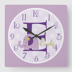 Personalized Hopscotch Lavender Elephant Clock