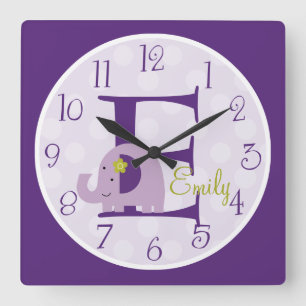 Personalized Hopscotch Lavender Elephant Clock