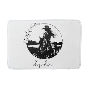 Personalized Horse Cowgirl Western Equestrian Bath Mat