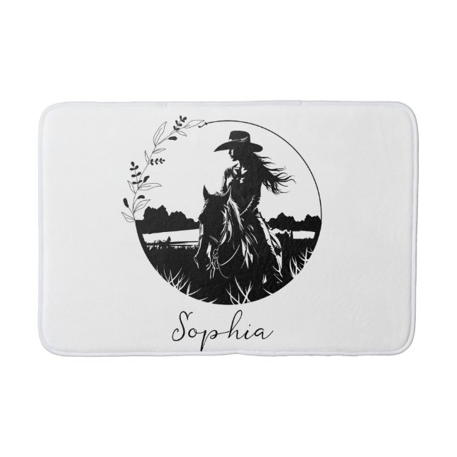Personalized Horse Cowgirl Western Equestrian Bath Mat (Front)