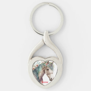 Personalized Horse Flowers Animal Lover  Keychain