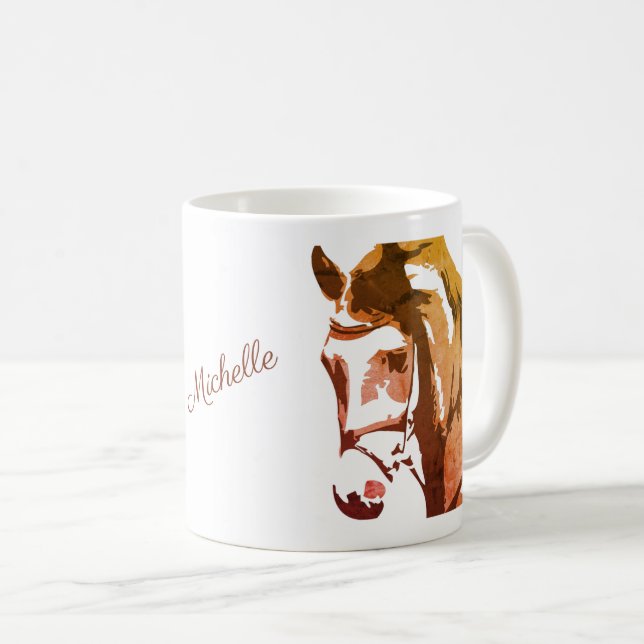 Personalized Horse Head Sketch in Brown Coffee Mug (Front Right)