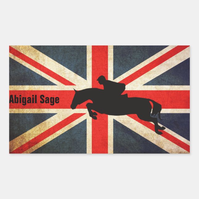 Personalized Horse Jumper Union Jack Flag Stickers (Front)