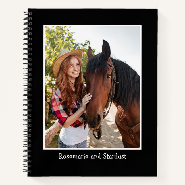 Personalized Horse Photo Black Notebook (Front)