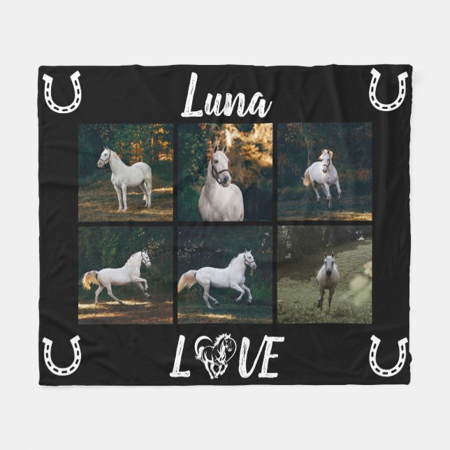 Personalized Horse Photo Equestrian Fleece Blanket (Front (Horizontal))