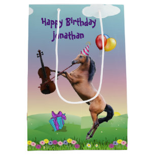 Personalized Horse Playing The Violin Birthday  Medium Gift Bag