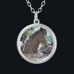 Personalized Horse Riding Equestrian Photo & Name Silver Plated Necklace<br><div class="desc">Your horse rider will love this beautiful necklace featuring a custom photo and name (or other text).  Makes a special keepsake memory for all the hard work a dedication - awesome for riding instructor's too!</div>