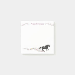 Personalized Horse Stationery Black Horse Flowers Post-it Notes