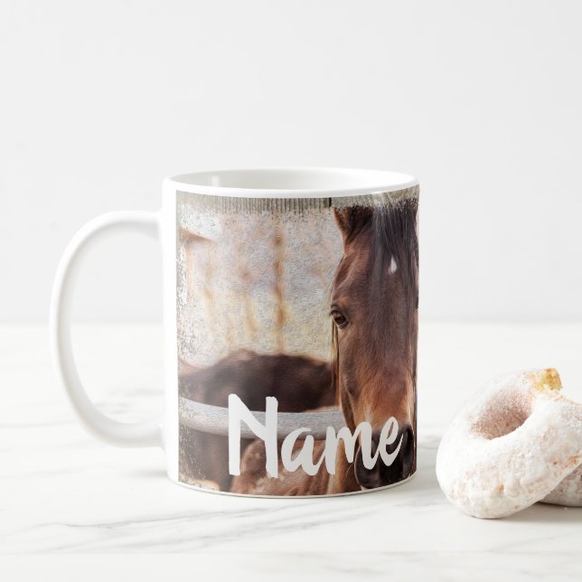 Personalized Horses Ranch Farm Design Coffee Mug (With Donut)