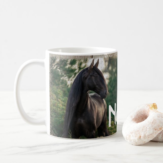 Personalized Horses Ranch Farm Design Coffee Mug (With Donut)