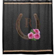 Personalized Horseshoe With Pink Roses on Black