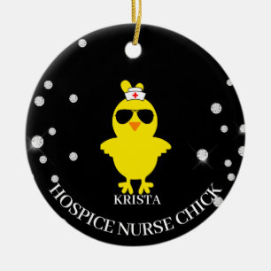 Personalized Hospice Nurse Sunshade Glitter Chick Ceramic Ornament