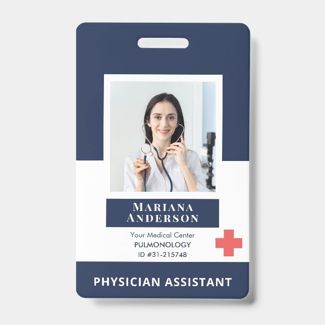 Personalized Hospital Employee Logo & Photo Blue Badge (Front)
