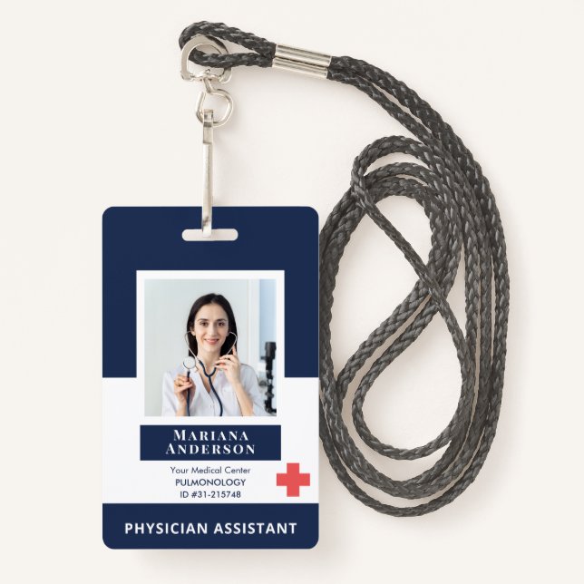 Personalized Hospital Employee Logo & Photo Blue Badge (Front with Lanyard)