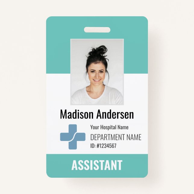 Personalized Hospital Employee Logo & Photo ID Bad Badge (Front)