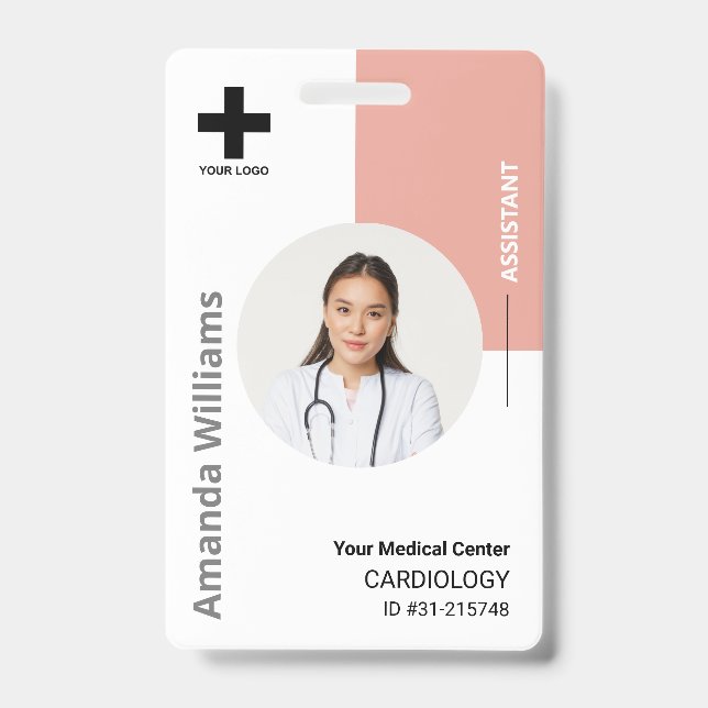 Personalized Hospital Employee Logo & Photo ID Bad Badge (Front)