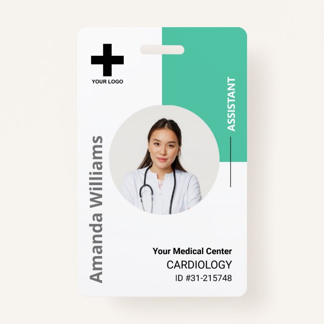 Personalized Hospital Employee Logo & Photo ID Bad Badge (Front)