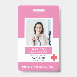 Personalized Hospital Employee Logo & Photo Pink Badge