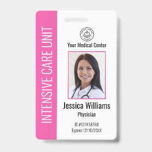 Personalized Hospital Employee Logo Photo Pink ID Badge