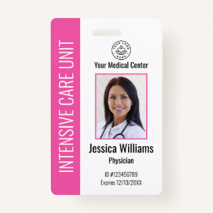Personalized Hospital Employee Logo Photo Pink ID Badge