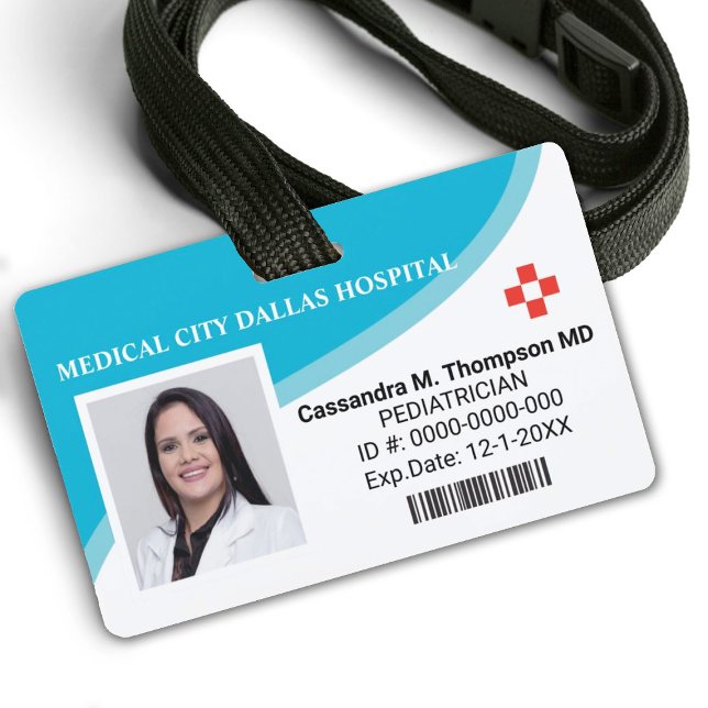 Personalized Hospital Employee Photo ID Badge (a modern blue hospital employee badge. Personalize it with your photo & info. Comes in other colors)
