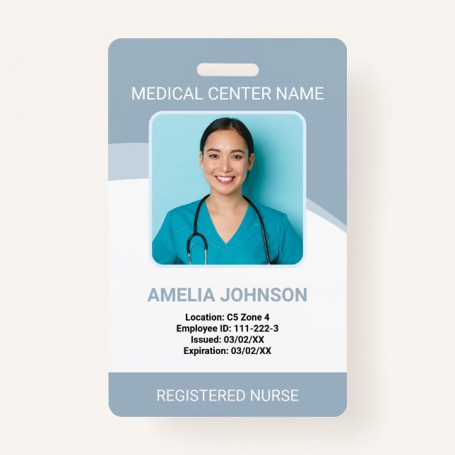Personalized Hospital Employee Photo ID Grey Badge (Front)