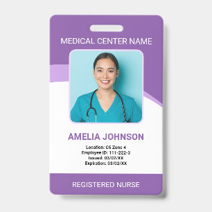 Personalized Hospital Employee Photo ID Purple Badge