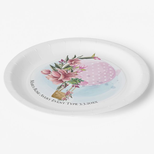 Personalized Hot Air Balloon Birthday Paper Plate (Angled)