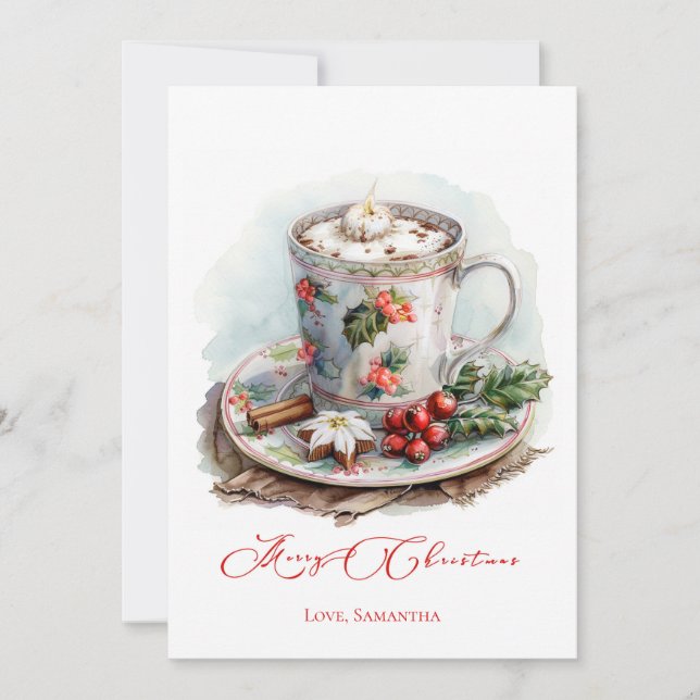 Personalized Hot Chocolate Rustic Christmas Cards (Front)
