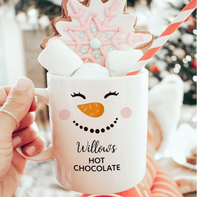 Personalized Hot Chocolate Snowman Kids Coffee Mug (Snowman Hot Chocolate Mug, Gift for Kids, Christmas Gift)