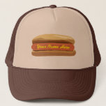 Personalized Hot Dog Hat<br><div class="desc">A hat featuring an illustration of a plain hotdog in a bun.  Personalize with your name in yellow as mustard.  Hat pictured in tan and brown,  but can be purchased in other colours.  Look for matching items at Jill's Paperie.</div>