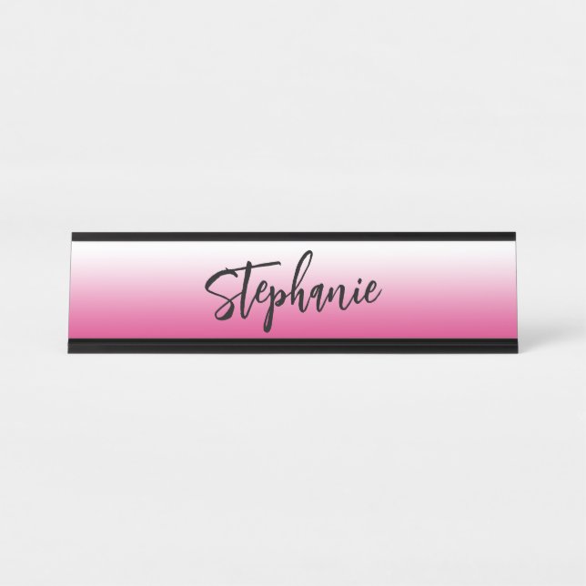 Personalized Hot Fuchsia Pink and White Gradient Desk Name Plate (Front)