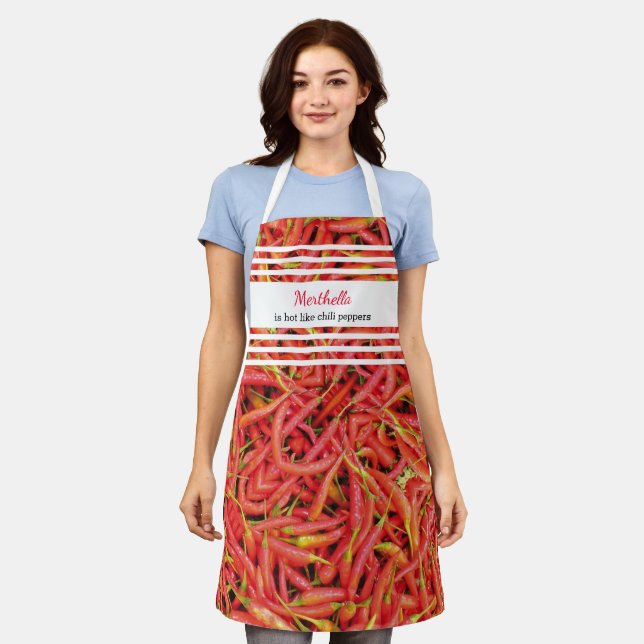Personalized HOT LIKE CHILI PEPPERS Apron (Worn)