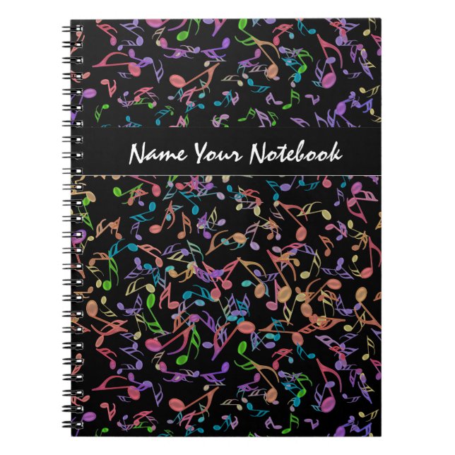 Personalized Hot Music Notes on Black Notebook (Front)