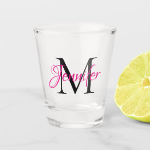 Personalized Hot Pink and Black Monogram Shot Glass