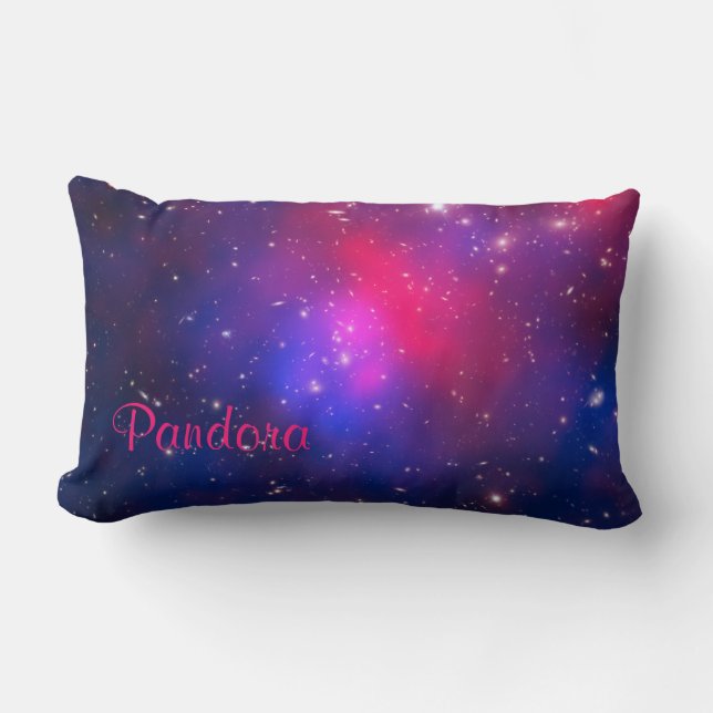 Personalized Hot Pink and Blue Pandora's Cluster Lumbar Pillow (Front)