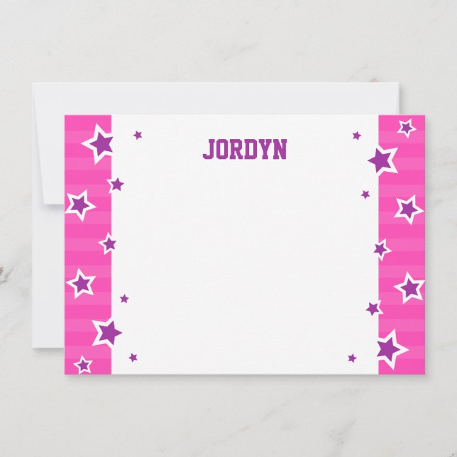 Personalized hot pink and purple flat note card (Front)