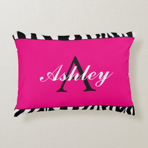 Personalized Hot Pink and Zebra Accent Pillow