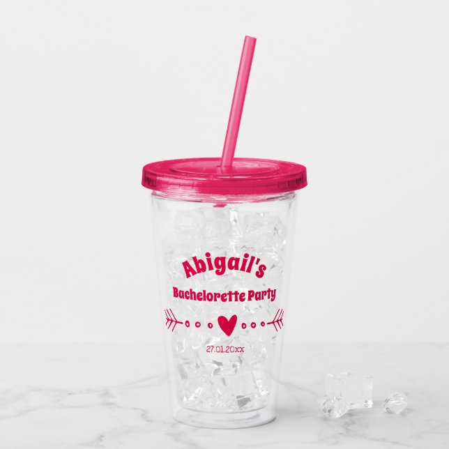 Personalized Hot Pink Bachelorette / Bridal Party Acrylic Tumbler (Back Ice)