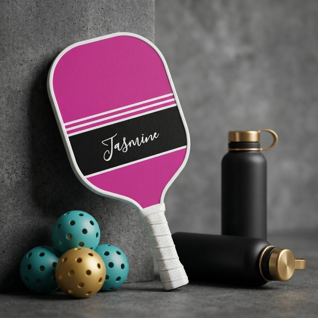 Personalized Hot Pink Black Custom Name  Pickleball Paddle (Creator Uploaded)