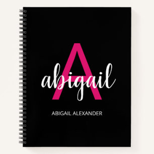 Personalized Hot Pink Black Modern Monogram Name Notebook
