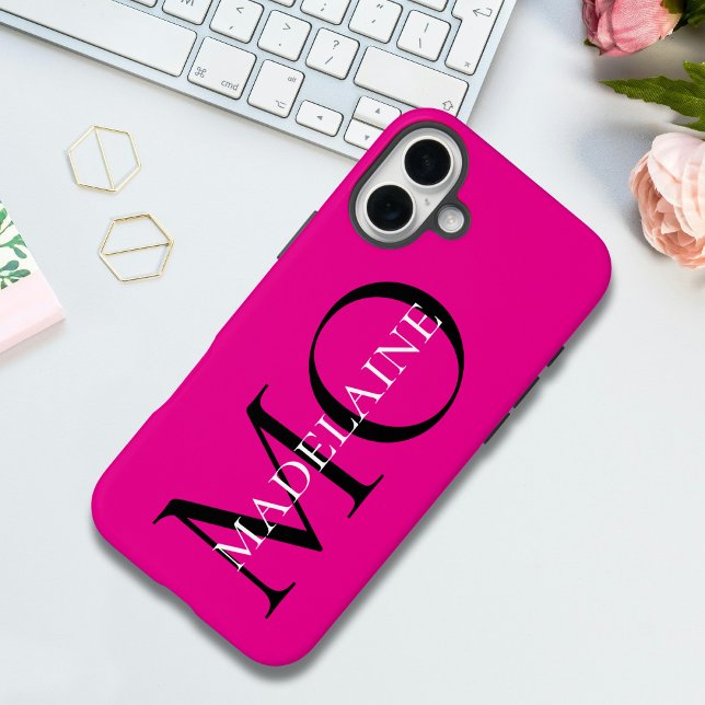 Personalized Hot Pink Bold Monogram Initials  Case-Mate iPhone Case (Creator Uploaded)