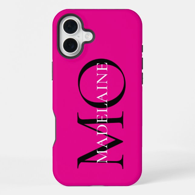 Personalized Hot Pink Bold Monogram Initials  iPhone Case (Back)